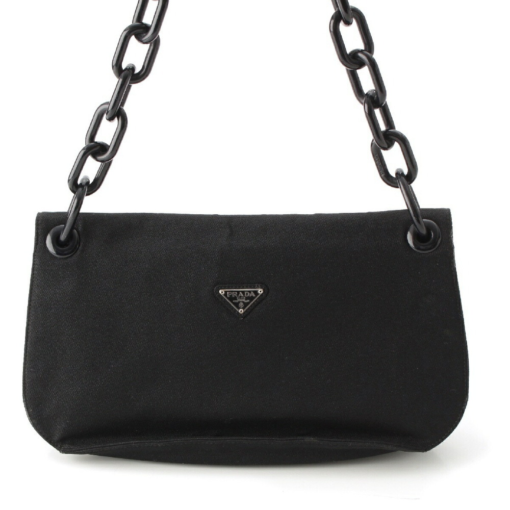 Prada canvas triangle logo triangular plate chain shoulder bag crossbody black